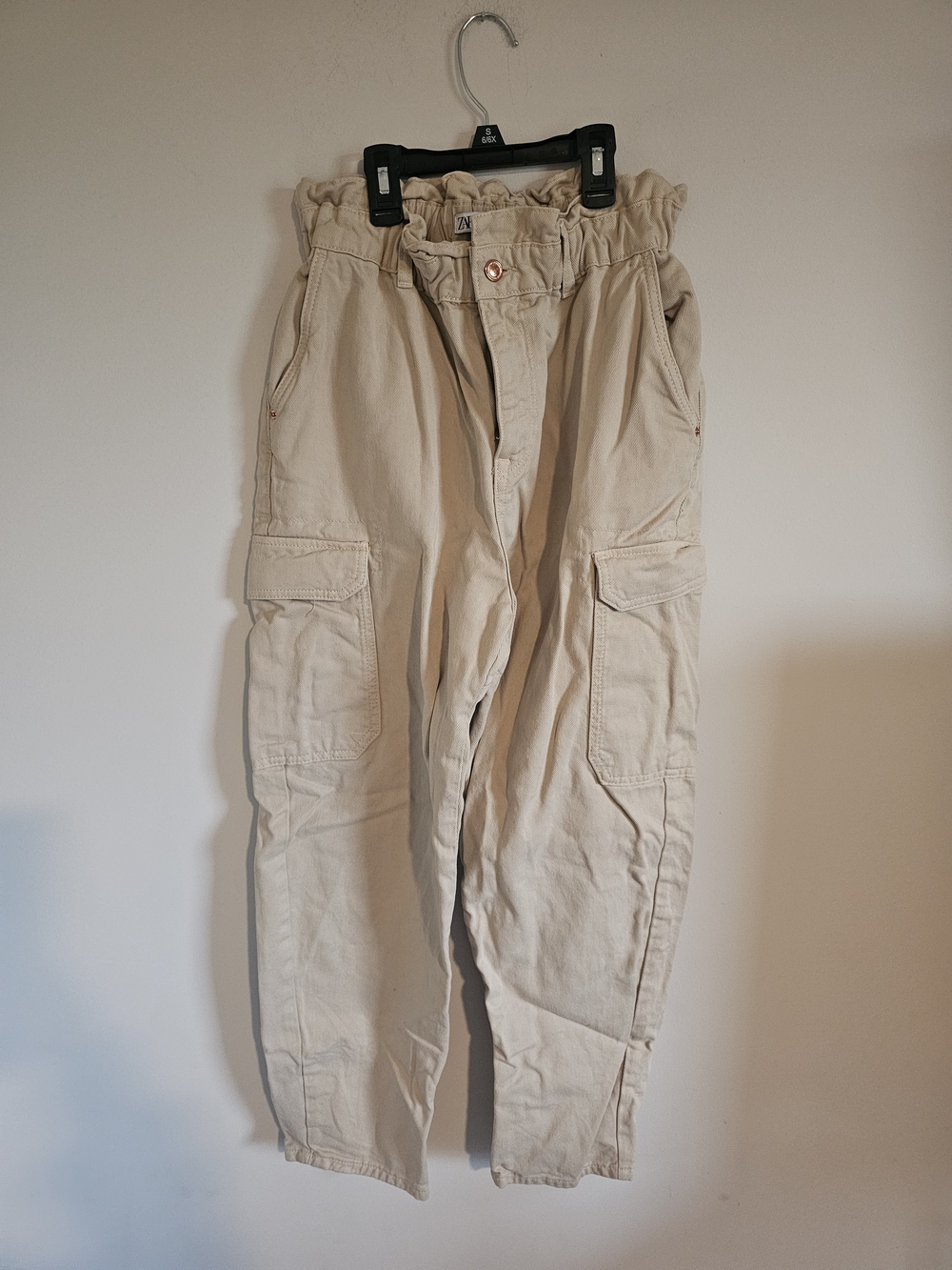 Zara Cream Paperbag-Waist Cargo Pants